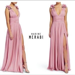 NADINE MERABI Blush Maxi Dress with Floral Accents